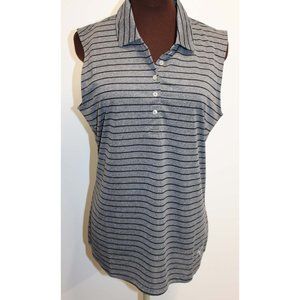 BNWT LADIES WOMENS ROTATION PUMA POLO TANK GRAY BLACK STRIPE SIZE LARGE